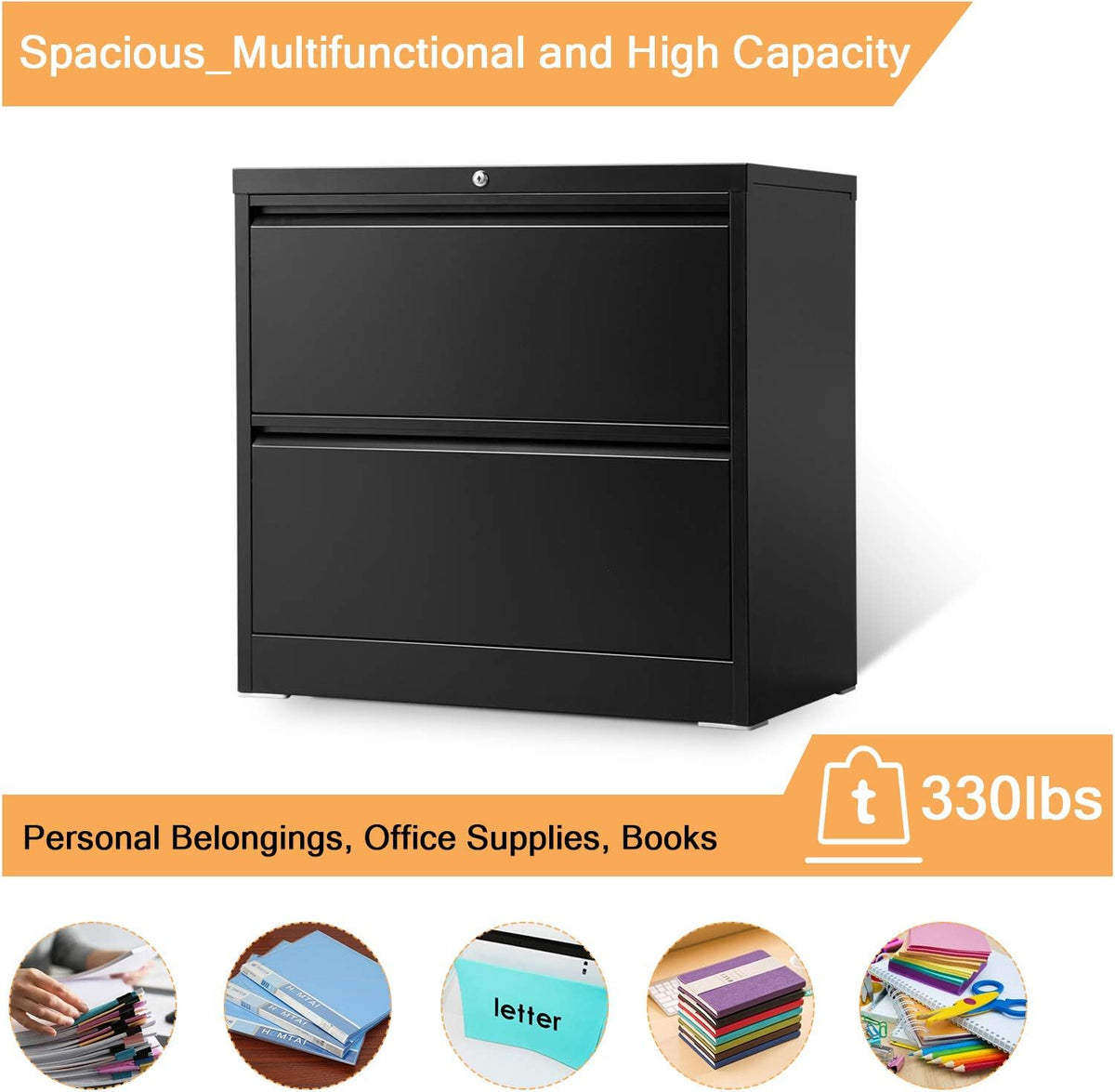 2 Drawer Metal File Cabinet with Lock N31113