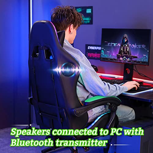Light Green and Black Ergonomic Gaming Chair with Footrest H8450