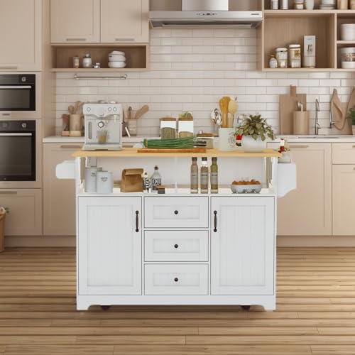 Black Kitchen Island with Drop Leaf, 3 Drawers, Power Outlet U92294