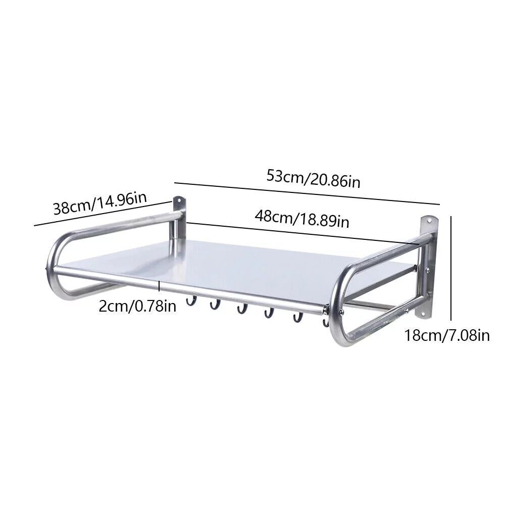 Stainless Steel Wall-Mount Microwave Oven Rack with 6x Hooks C590313