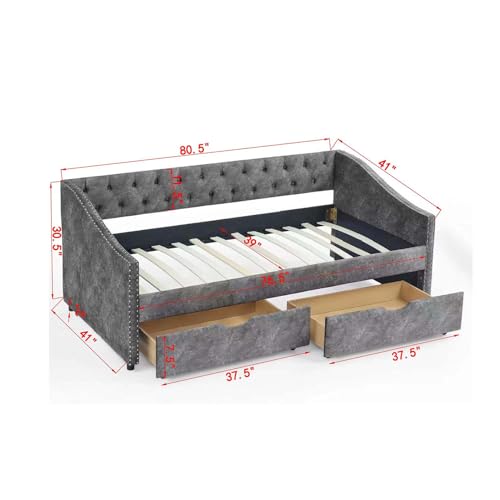 Black Queen Size Upholstered Daybed with 2 Storage Drawers L713