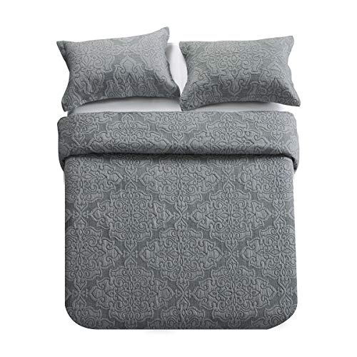 Oversized King 3-Piece Cotton Reversible Embroidered Quilted Bedding Set with Shams W422
