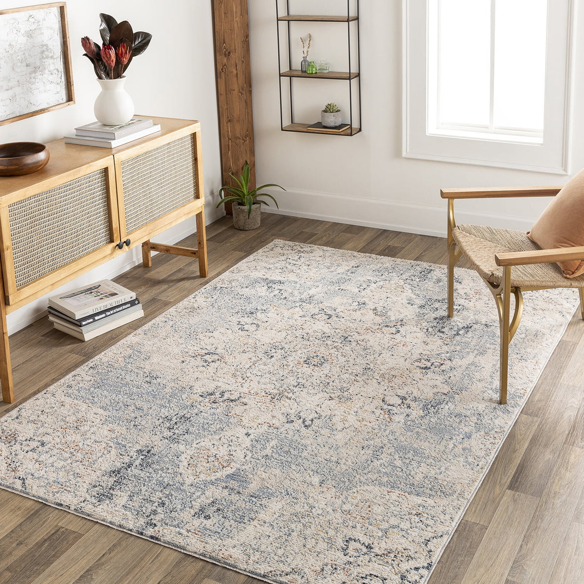 Ivory Abstract Fringe Area Rug C67330