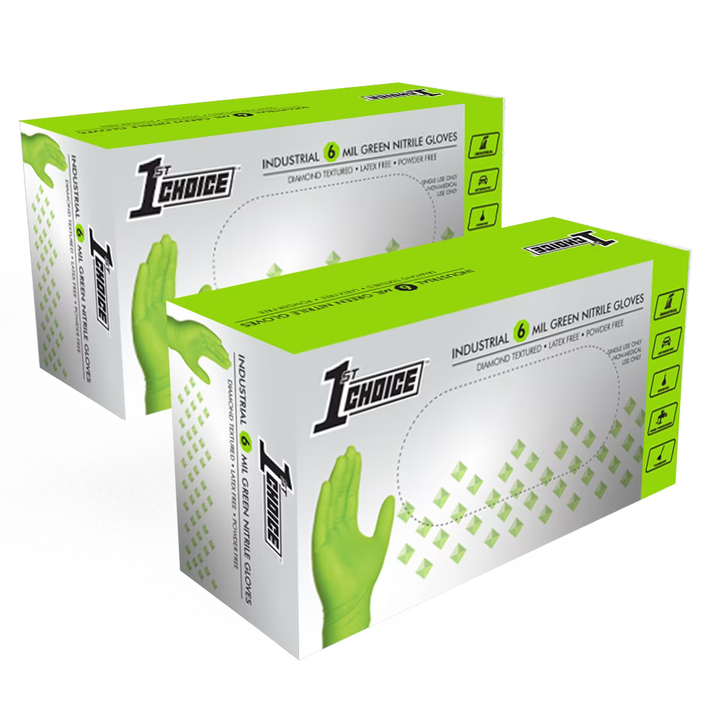 Green Nitrile Disposable Gloves 6 Mil Textured Large 200 O82075