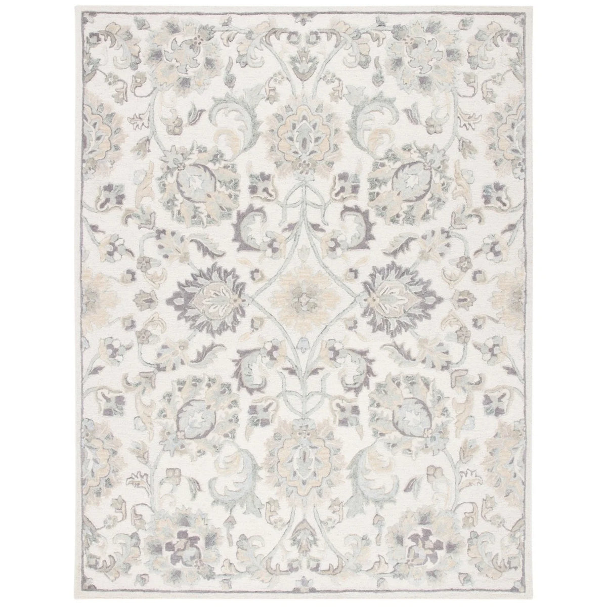 Ivory/Grey Floral Wool Area Rug D864