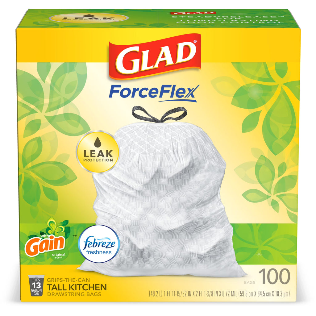 Tall Kitchen Drawstring Trash Bags, 13 Gallon White, 100 Count X27242
