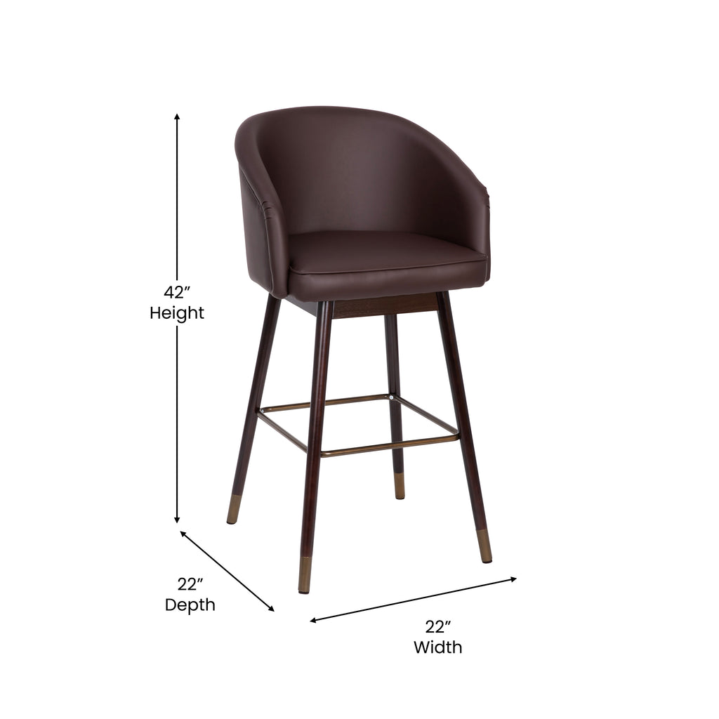 Brown Faux Leather Wood Frame Bar Height Stool S2152