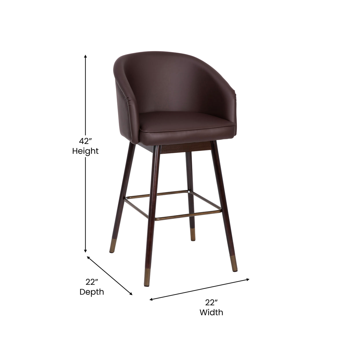 Brown Faux Leather Wood Frame Bar Height Stool S2152