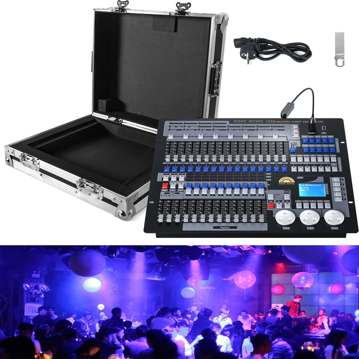 DJ Lighting Controller with Flightcase, Grand Console DMX and MIDI Operator 1024 Channel I610