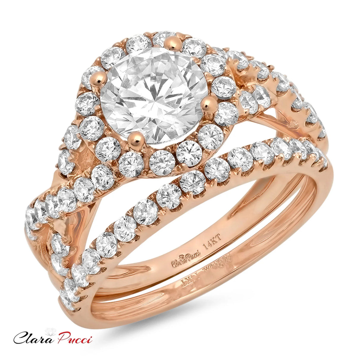 1.92 ct Genuine Cultured Diamond 18K Rose Gold Halo Engagement Ring Set size 3.5 Q9296