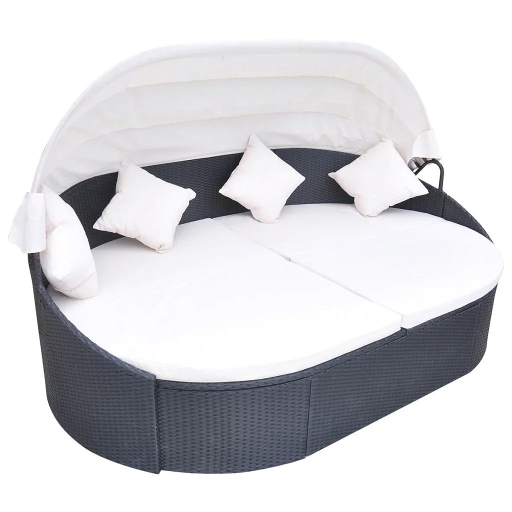 Outdoor Bed with Canopy Poly Rattan Black E6959