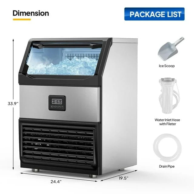 150lbs/24h Stainless Steel Freestanding Ice Maker Machine T16701