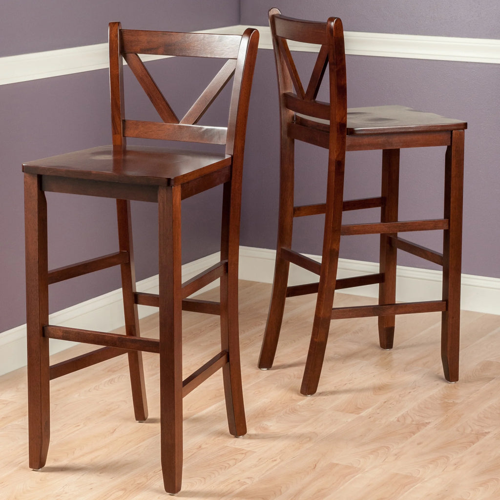 Set of 2 Walnut Finish V-Back Bar Stool G67776