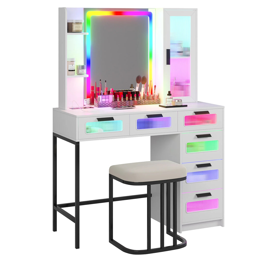 White Vanity with Lights and 6 Drawers Q796831