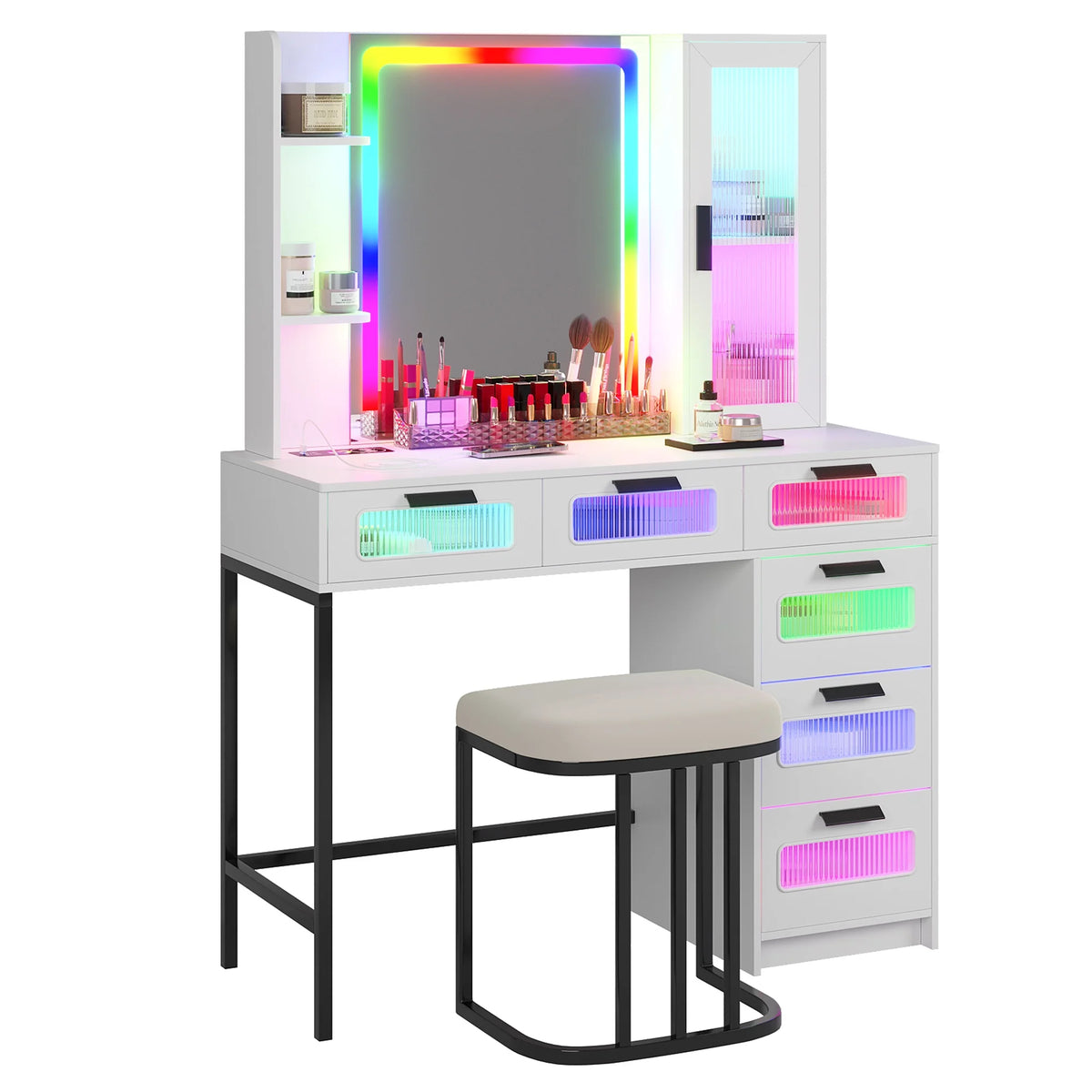 White Vanity with Lights and 6 Drawers Q796831