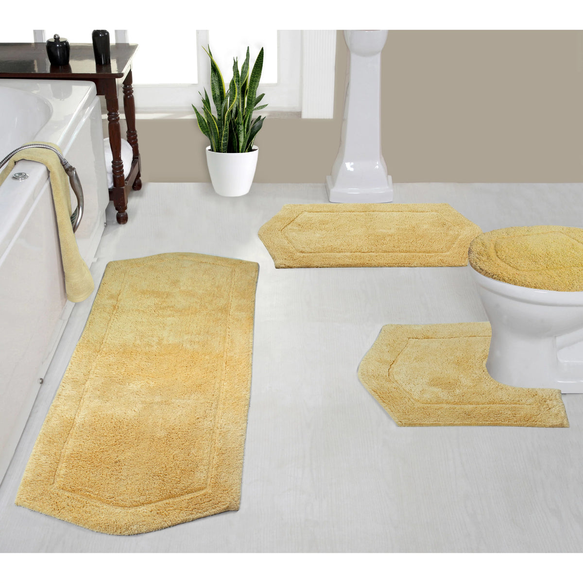 Absorbent Cotton Soft Bathroom Rug 4 Piece Set with Lid Cover A676