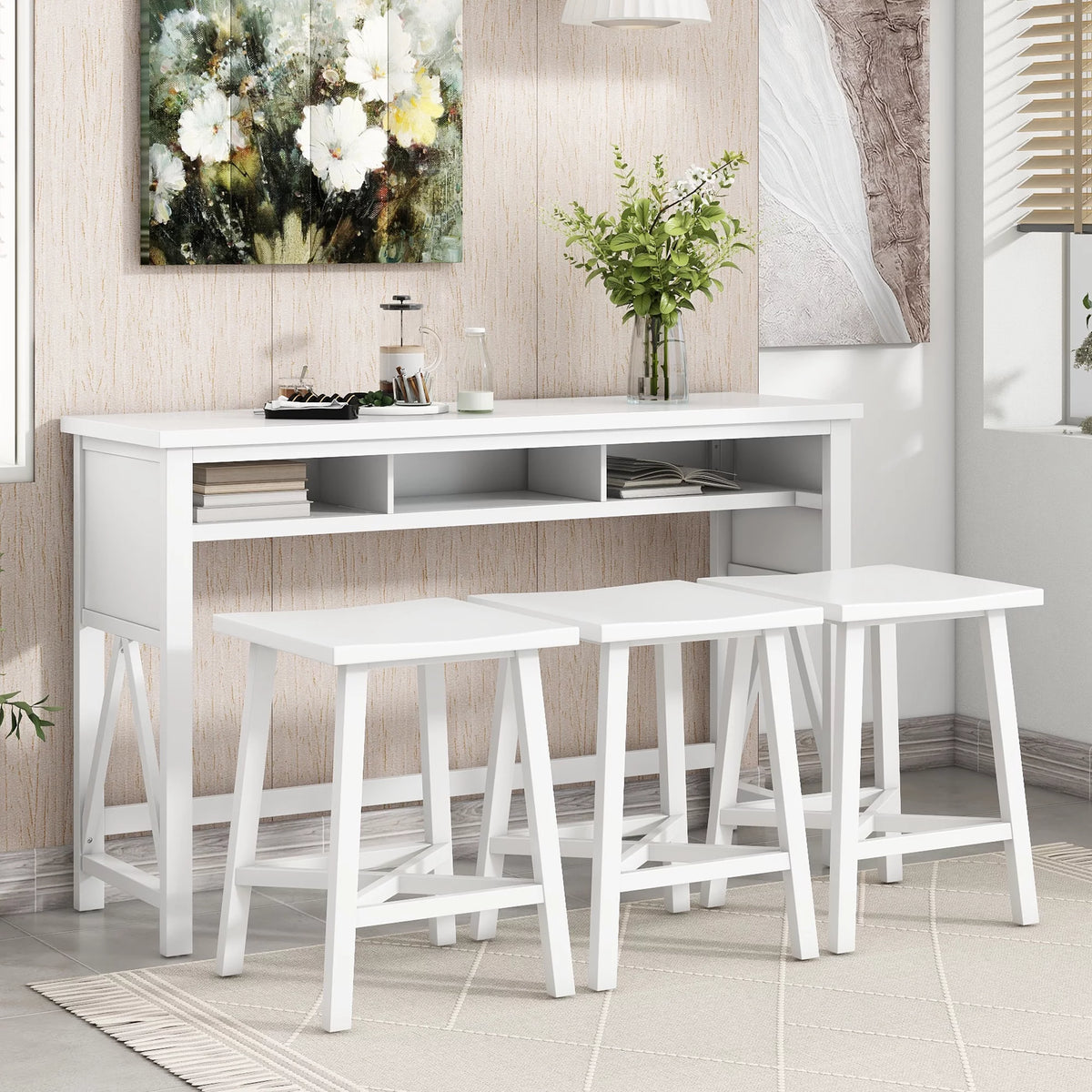 White 4-Piece Bar Table with Stools V75661