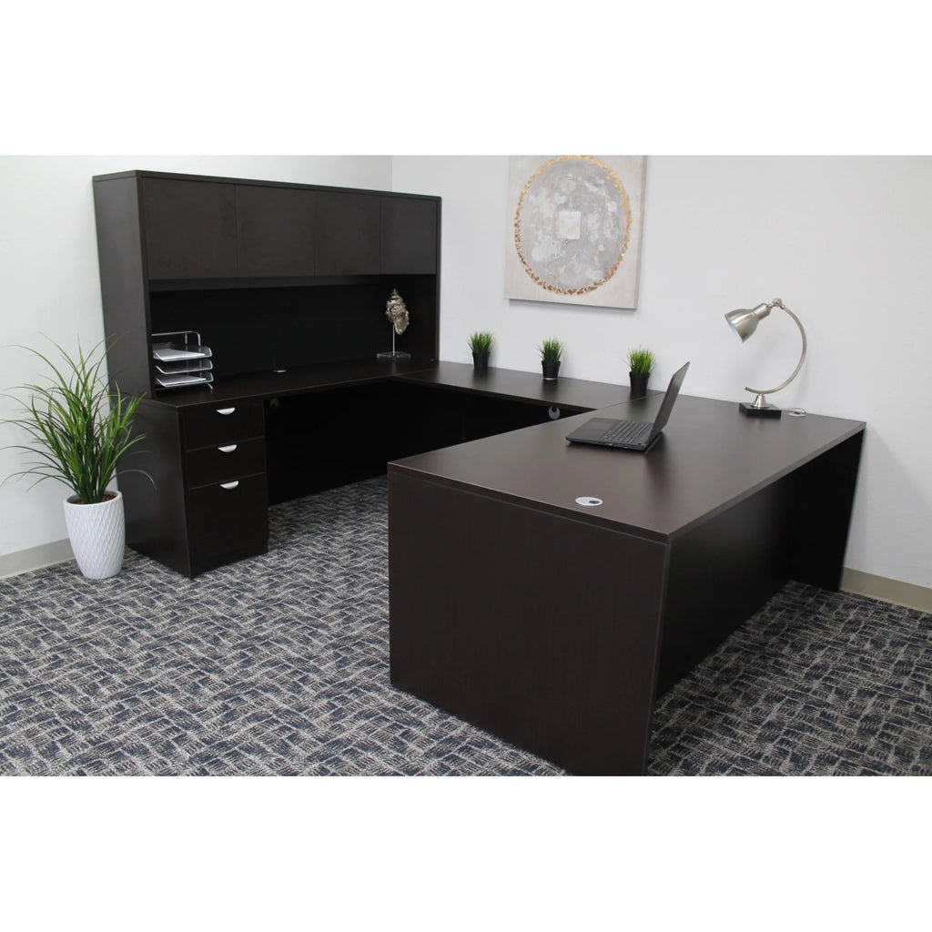 Mocha 71-Inch U-Shape Desk with File Storage Pedestal and Hutch M375108