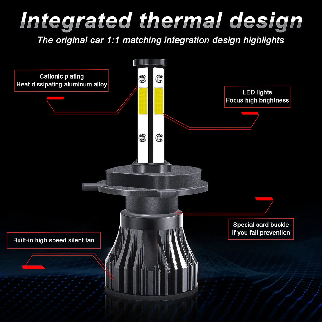 H4 High/Low Beam + H11 Fog Beam LED Headlight Bulbs 6000K Cool White U6828