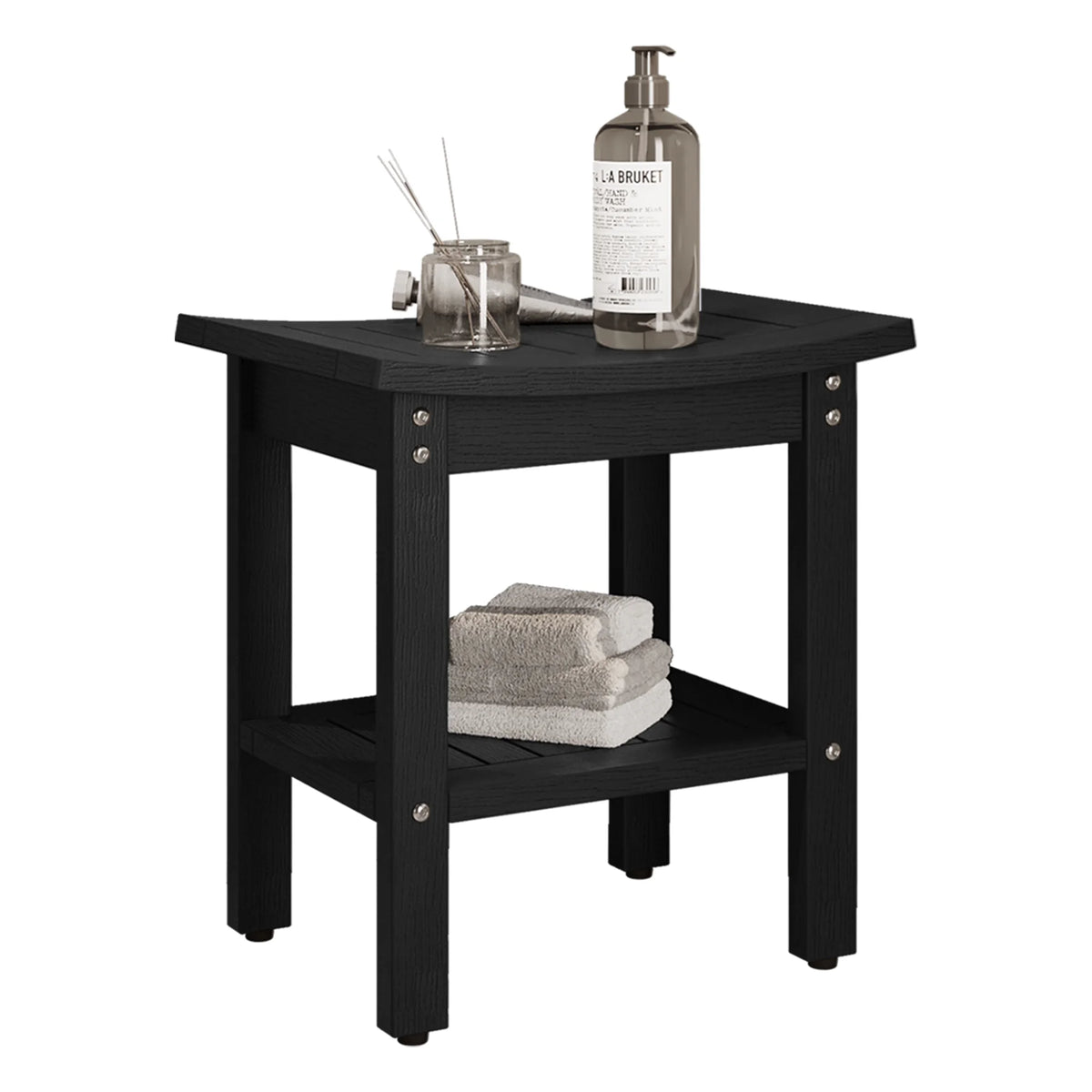 Black Waterproof Poly Lumber Shower Bench with Shelf O72484