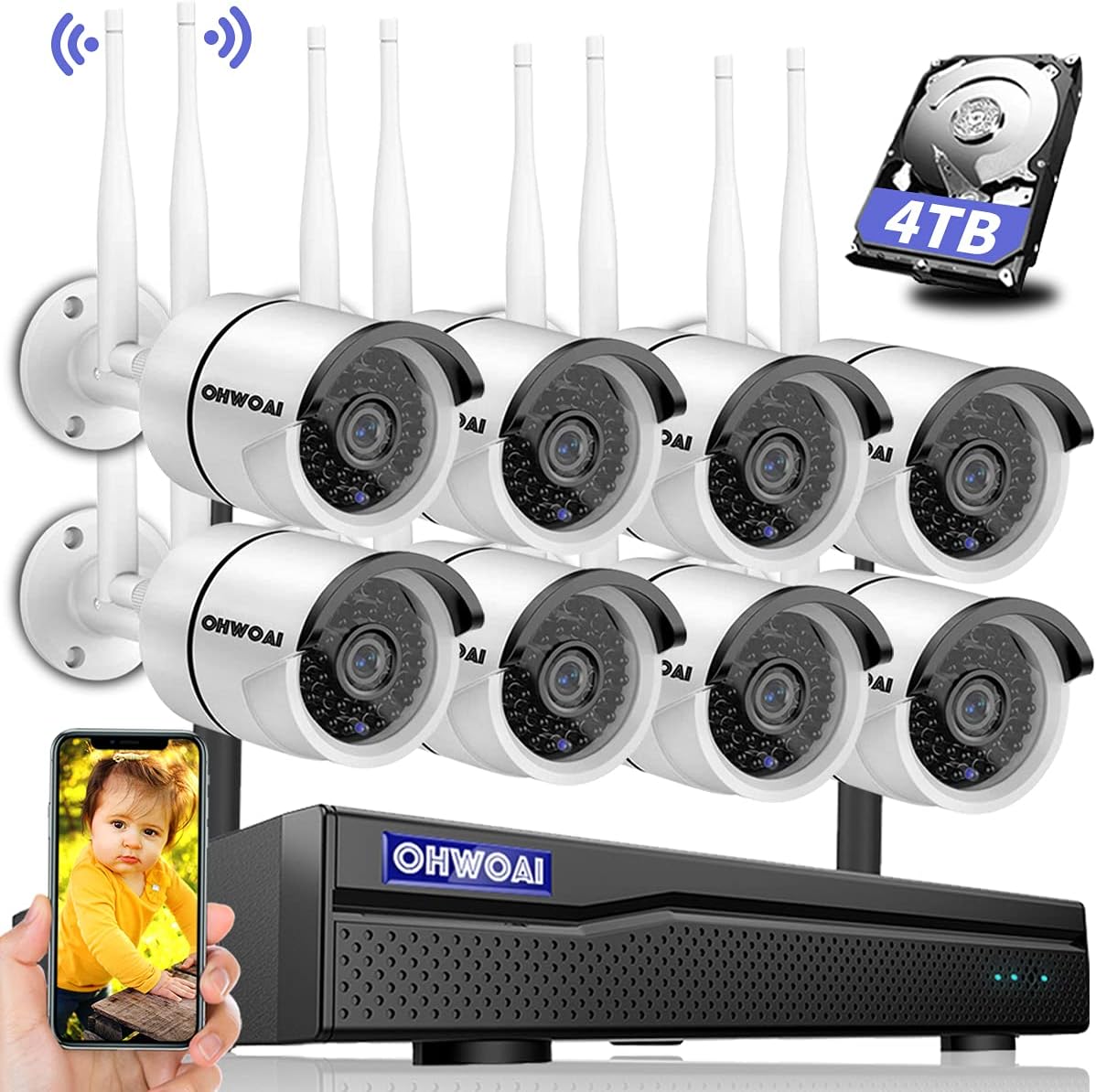 8 Channel 1080P Wireless NVR Security Camera System with 4TB Hard Drive K271