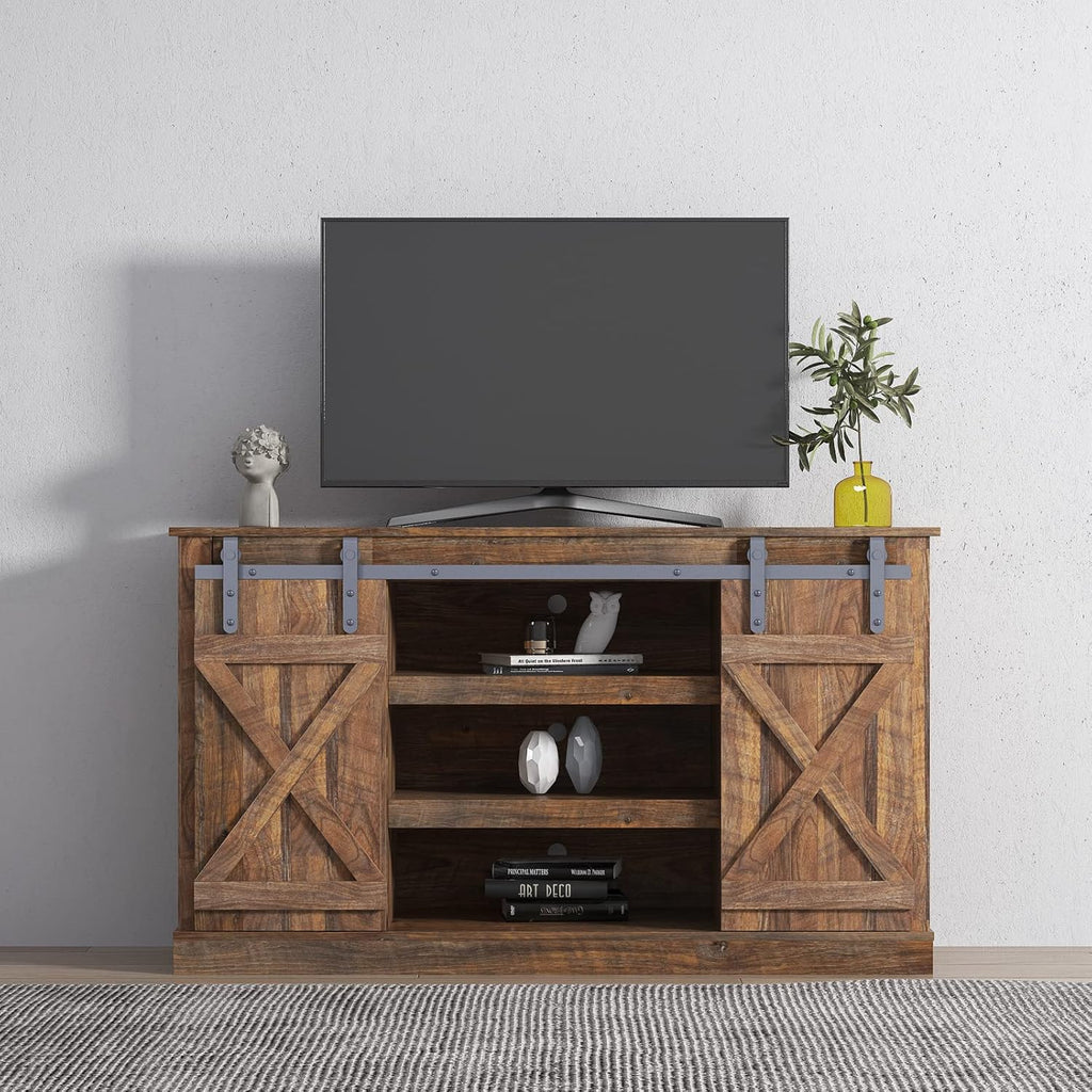 Farmhouse TV Stand with Sliding Barn Door and Storage Cabinet J22487