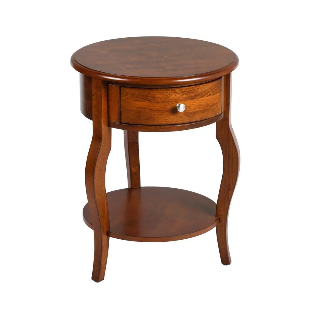 Brown Round End Table with Drawer Storage K450104