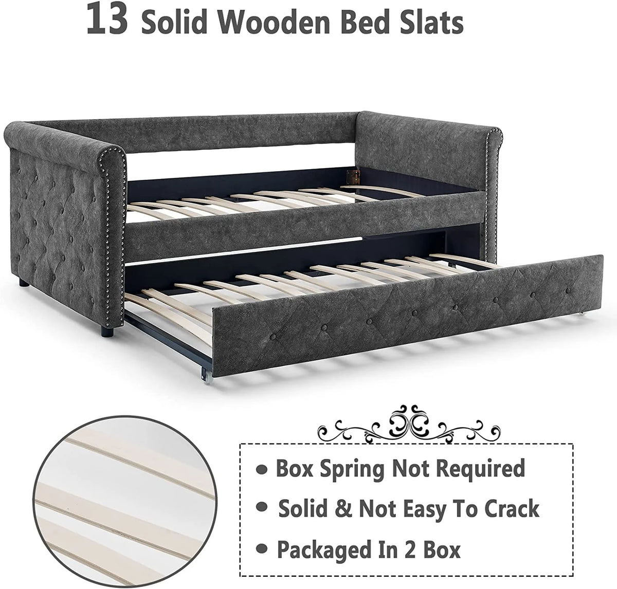 Twin Size Grey Linen Daybed with Trundle X527