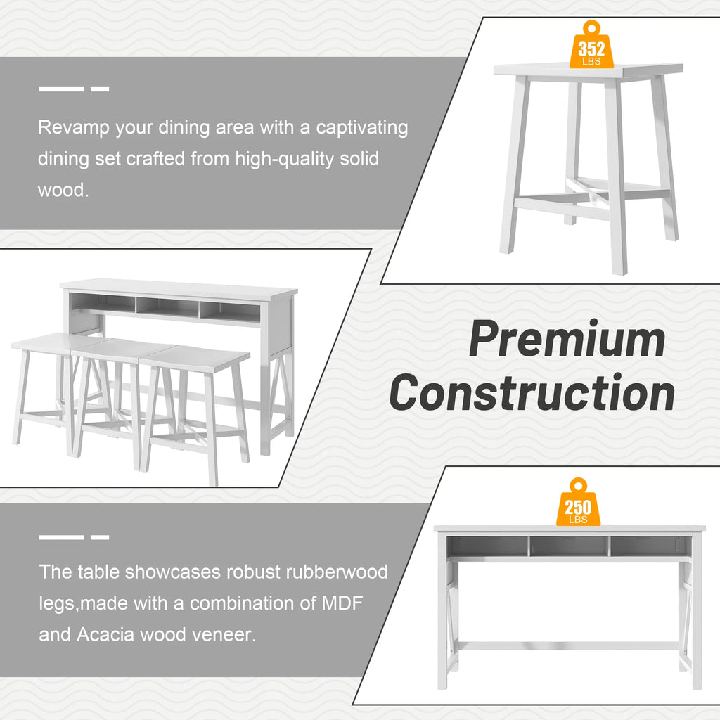 White 4-Piece Bar Table with Stools V75661