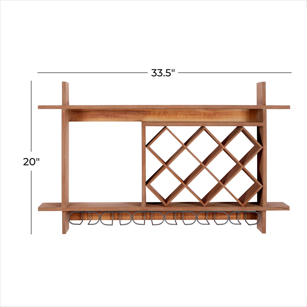 Brown Wood 8 Bottles Wall Wine Rack with 6 Glass Holder Slots R440