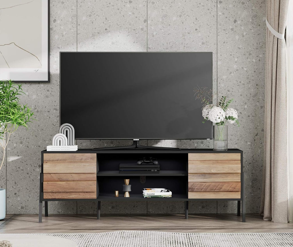 Mid-Century Modern TV Stand for TVs up to 65 Inch Wood TV Console Storage Cabinet with Shelf P995