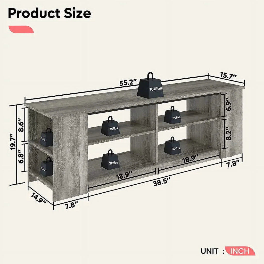 55 inch 3-Tier TV Stand with 8 Adjustable Storage Units Grey Y20857