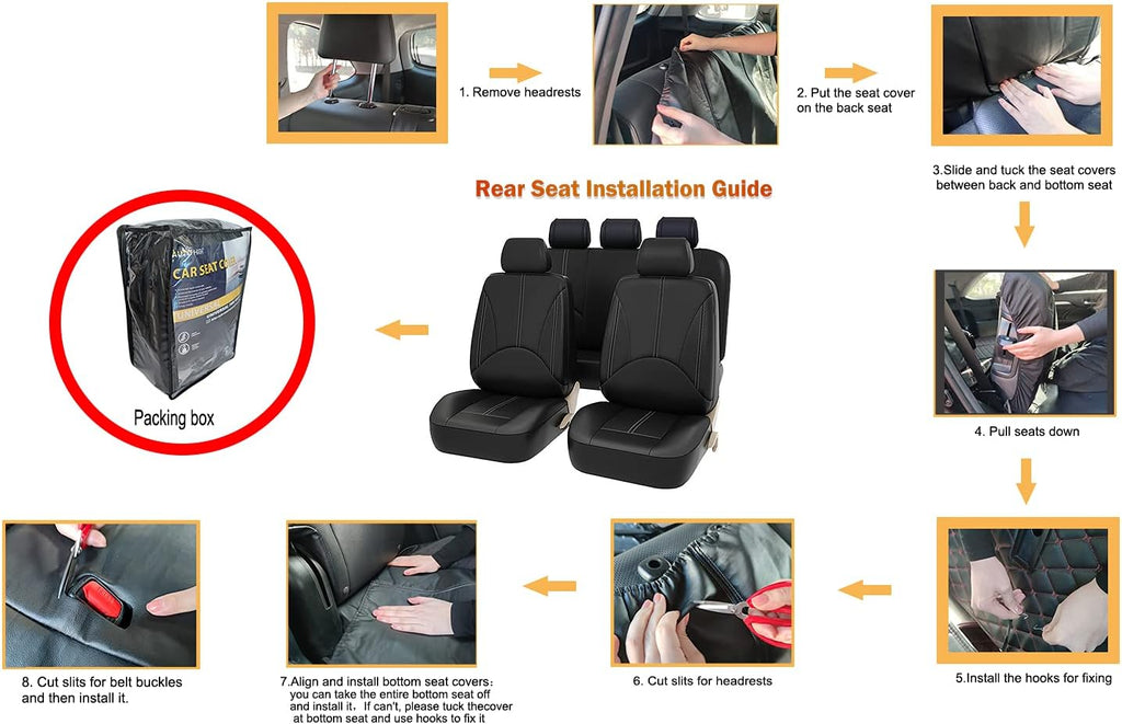 Black Full Set Faux Leather Car Seat Covers C25686