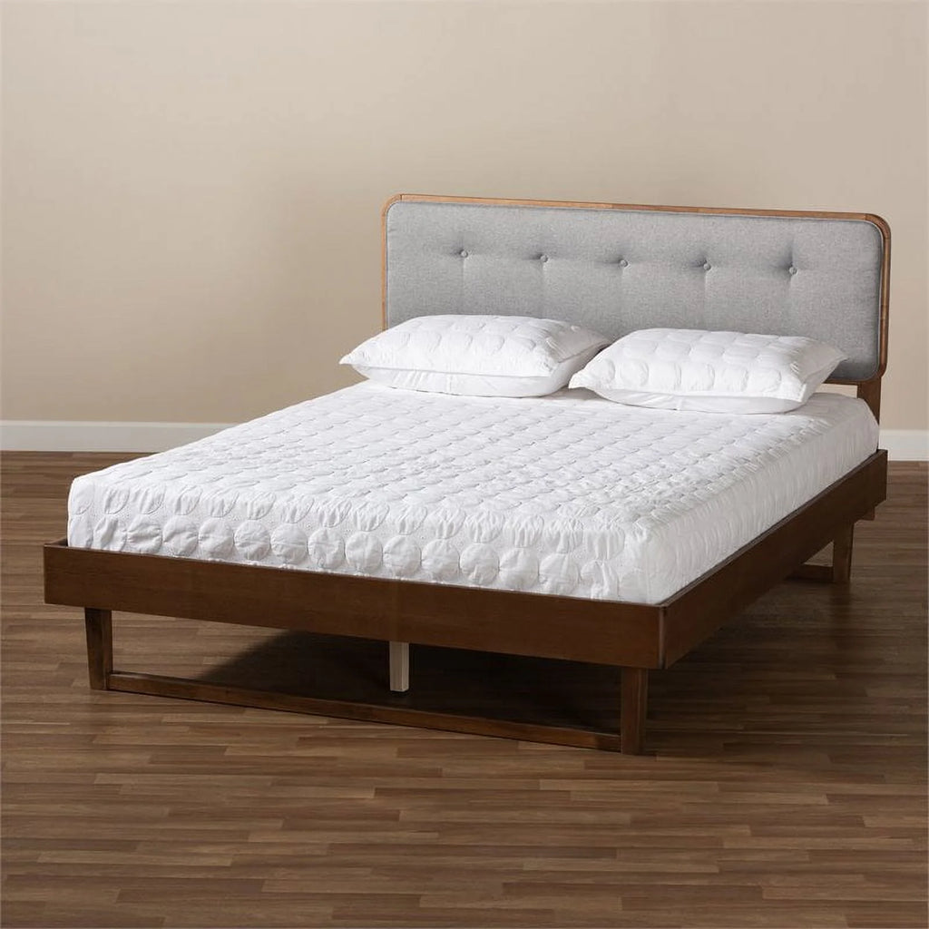 Gray Upholstered Wood Full Size Platform Bed S808