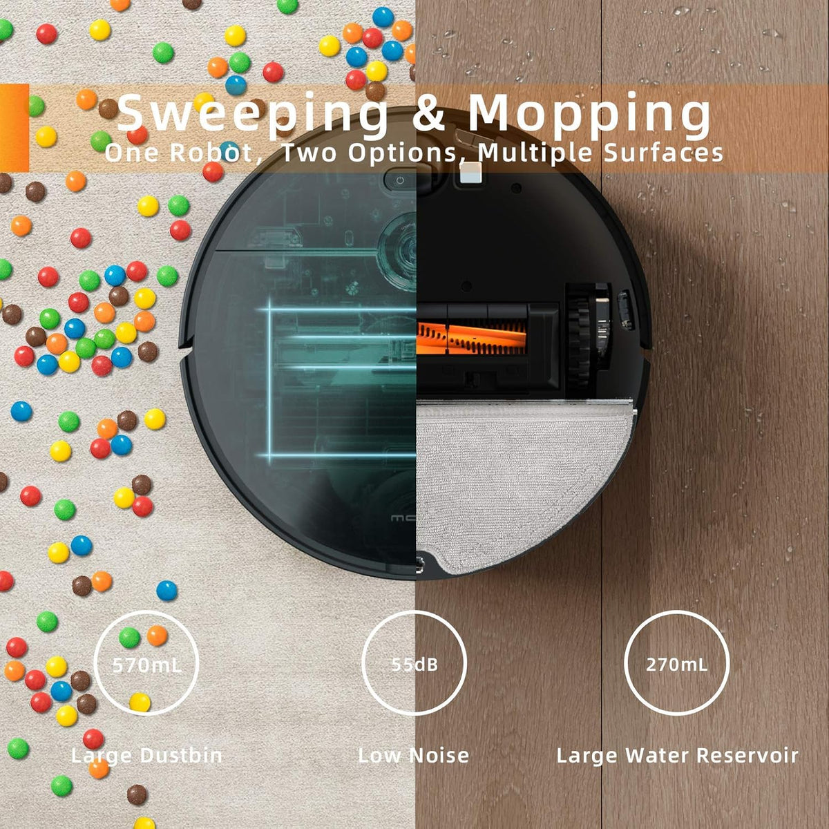 Robot Vacuum and Mop with 3000Pa Suction and 5200mAh Battery O4785