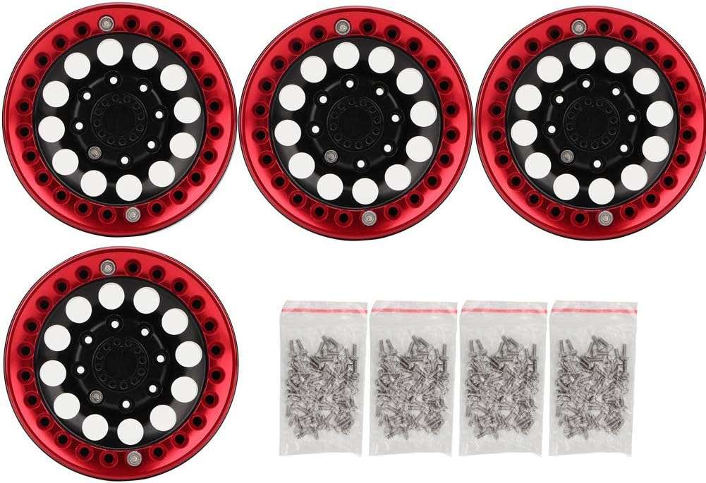 4Pcs 1.9 Inch Beadlock Wheel Rim Hub Accessory for RC Crawler Car (Black Red) R6252