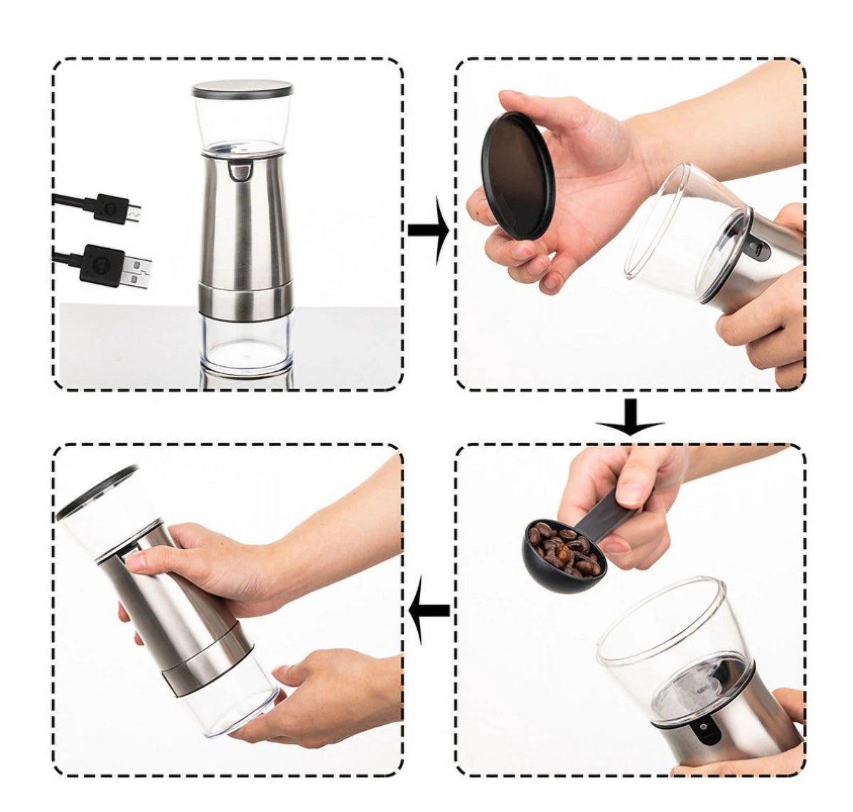 USB Charge Stainless Steel Coffee Grinder J940681