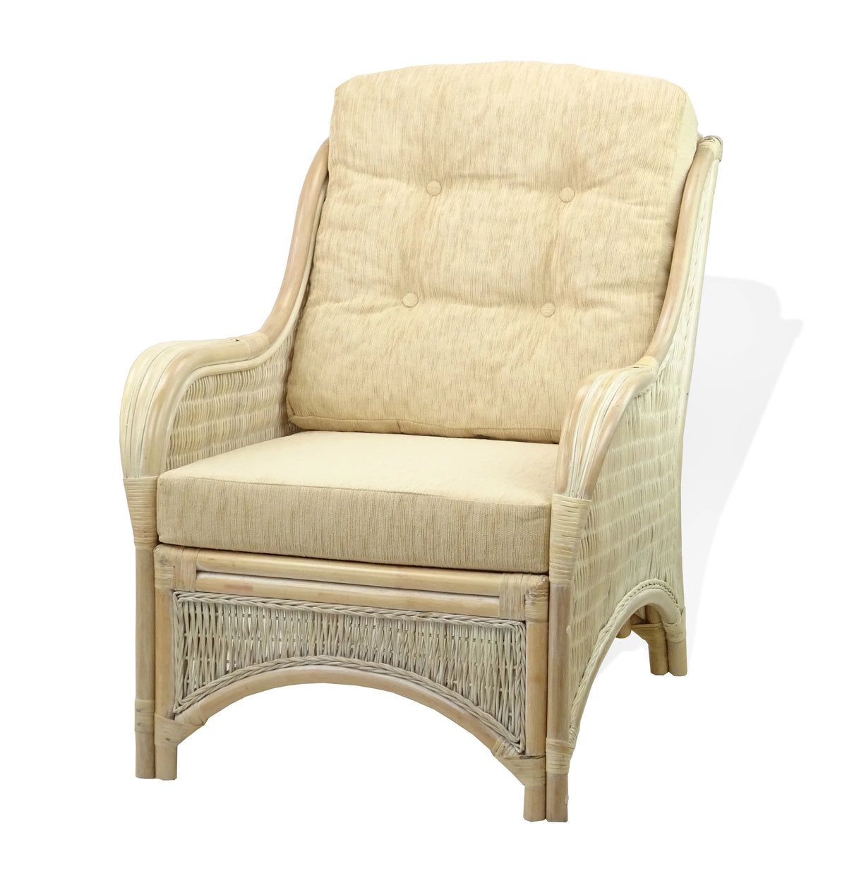 Natural Handmade Rattan Wicker Arm Chair with Cream Cushions C413