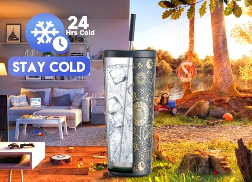 24 oz Insulated Stainless Steel Tumbler with Lid and Straw X9909