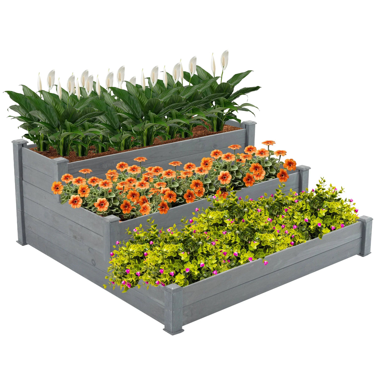 3-Tier Raised Fir Wood Garden Bed Planter Y142
