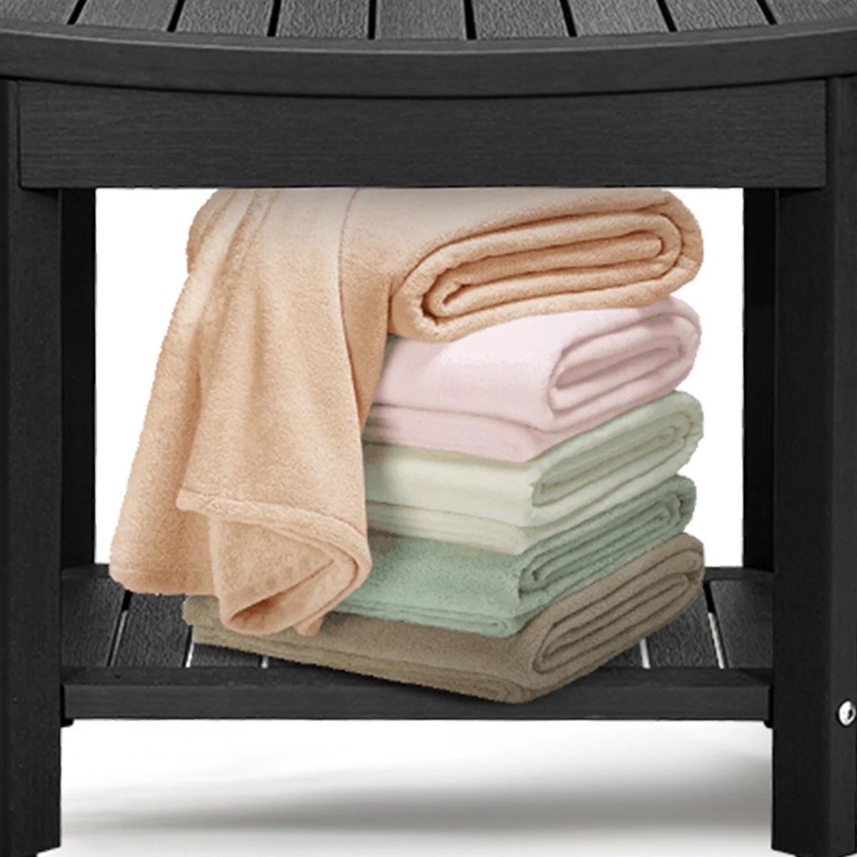 Black Waterproof Poly Lumber Shower Bench with Shelf O72484