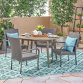 5 Piece Gray Wooden Round Patio Dining Set U2553