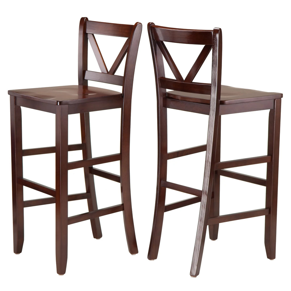 Set of 2 Walnut Finish V-Back Bar Stool G67776