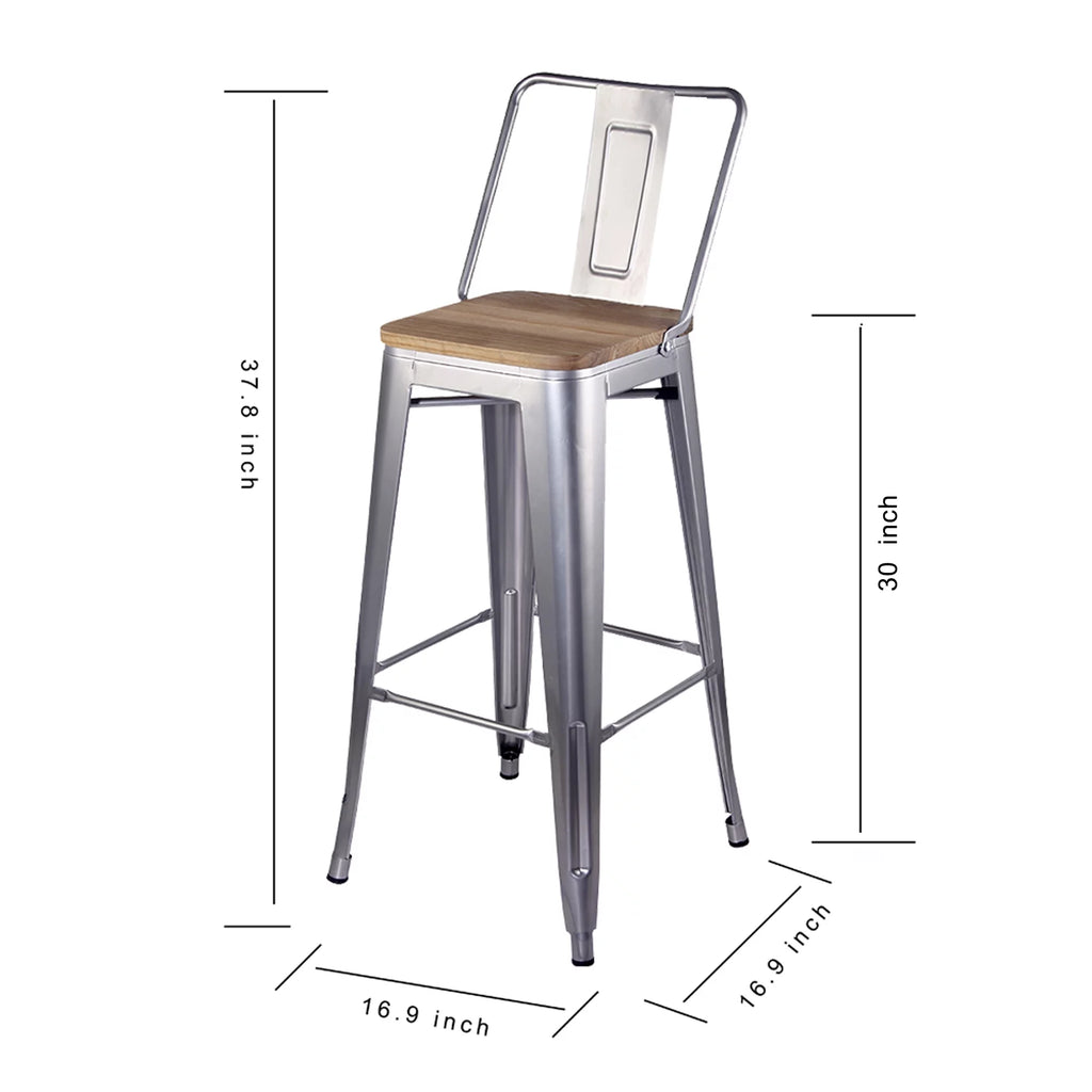 30 Inch Silver Counter Height Metal Barstools with Wood Seat, Set of 2 U712646
