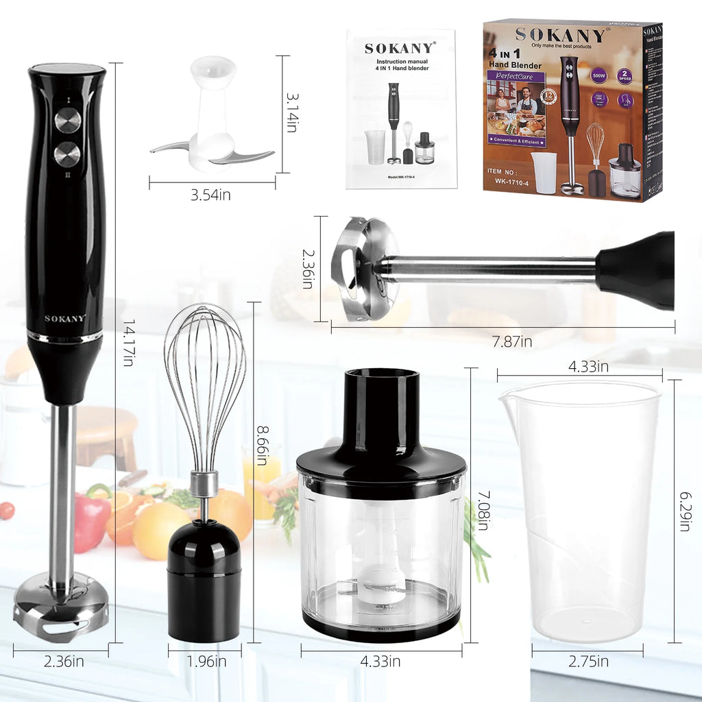 500W 4 in 1 Immersion Blender with 304 Stainless Steel Blade F4347