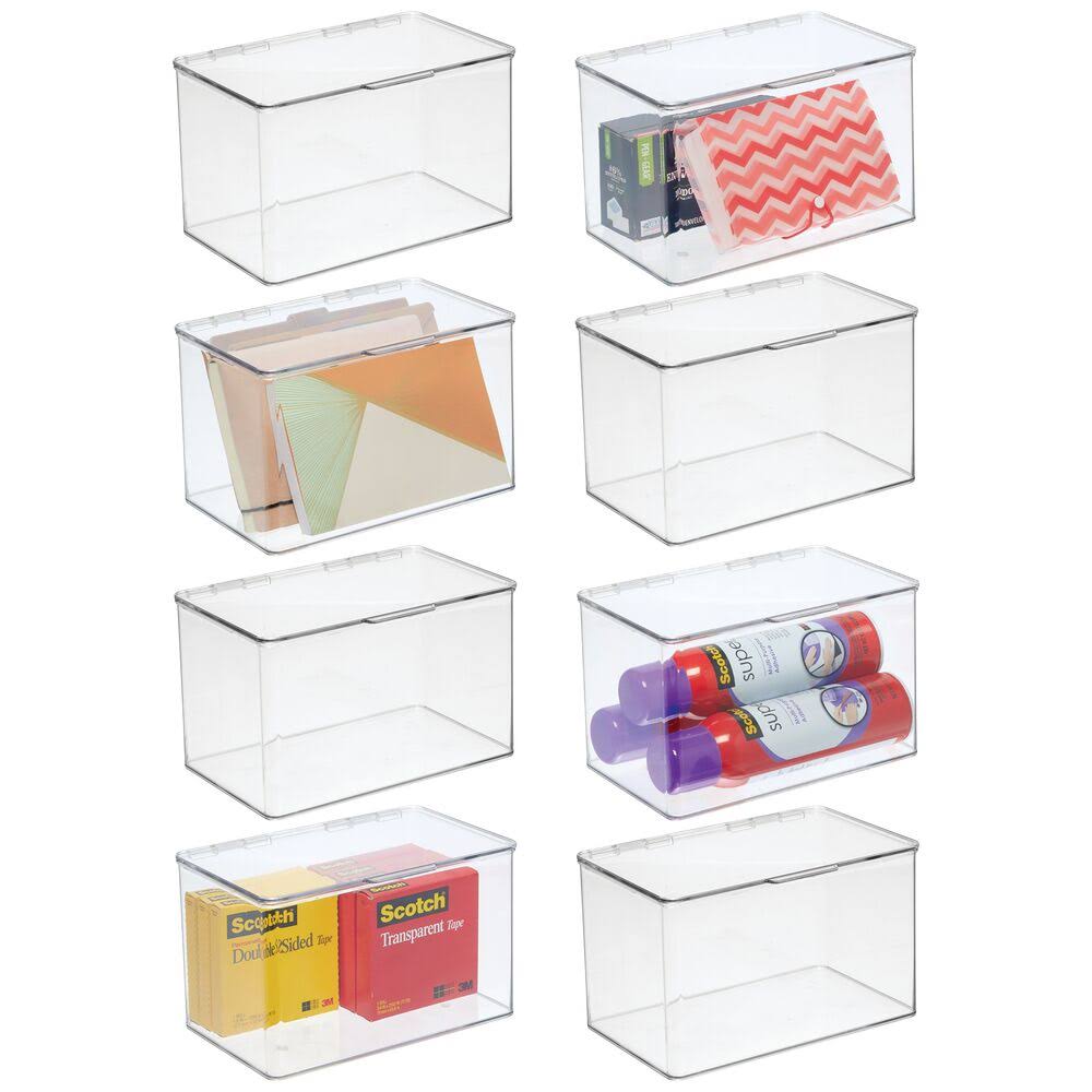 Clear Plastic Desk Organizer Bin Box, 8 Pack M765