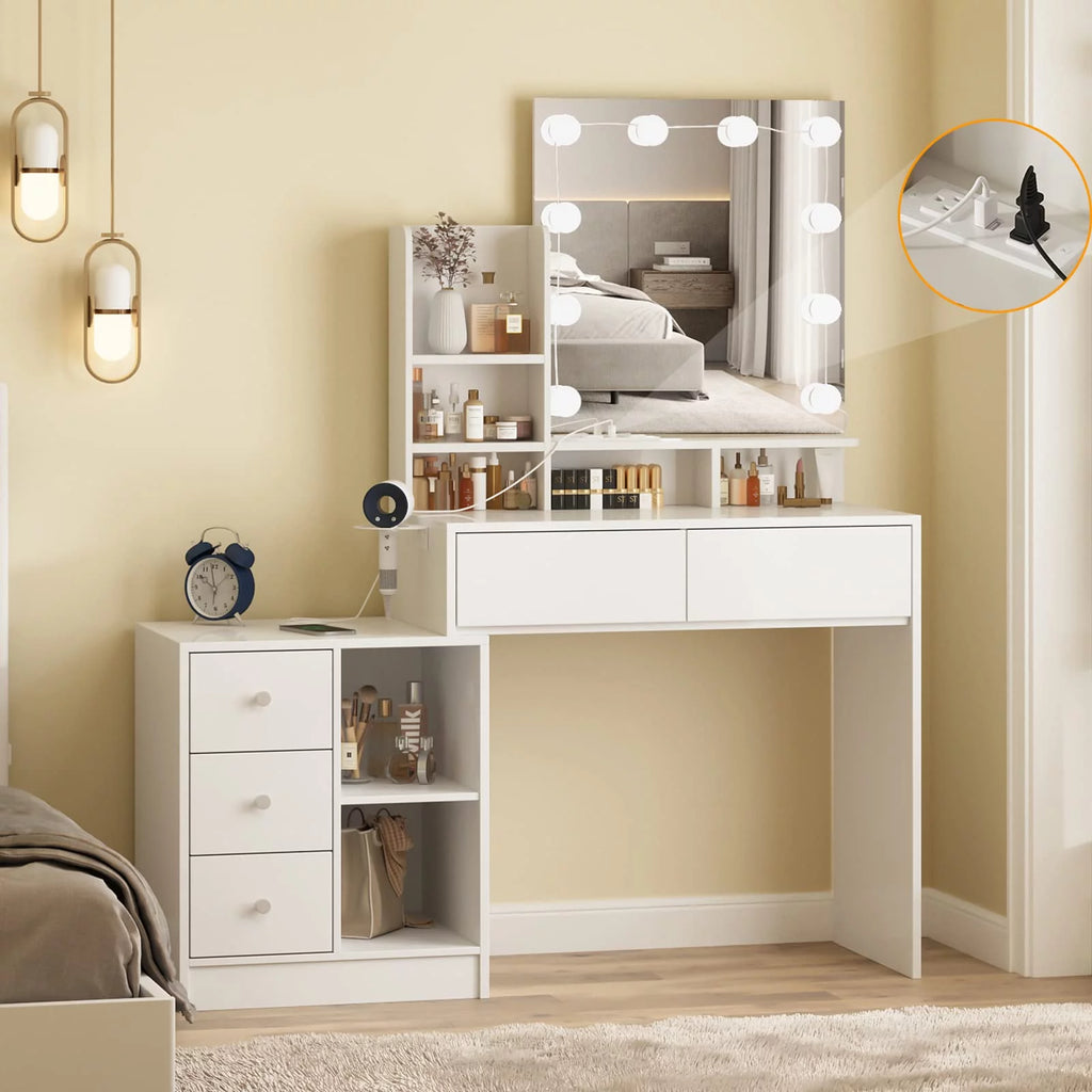 White Makeup Vanity with Lights and Mirror T3858