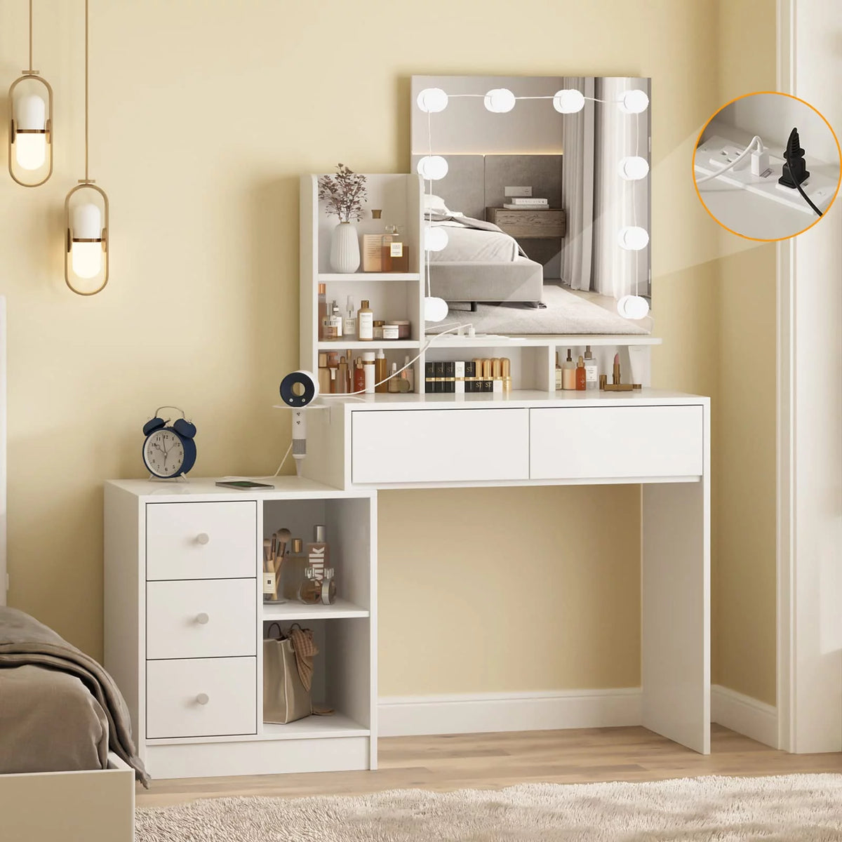 White Makeup Vanity with Lights and Mirror T3858