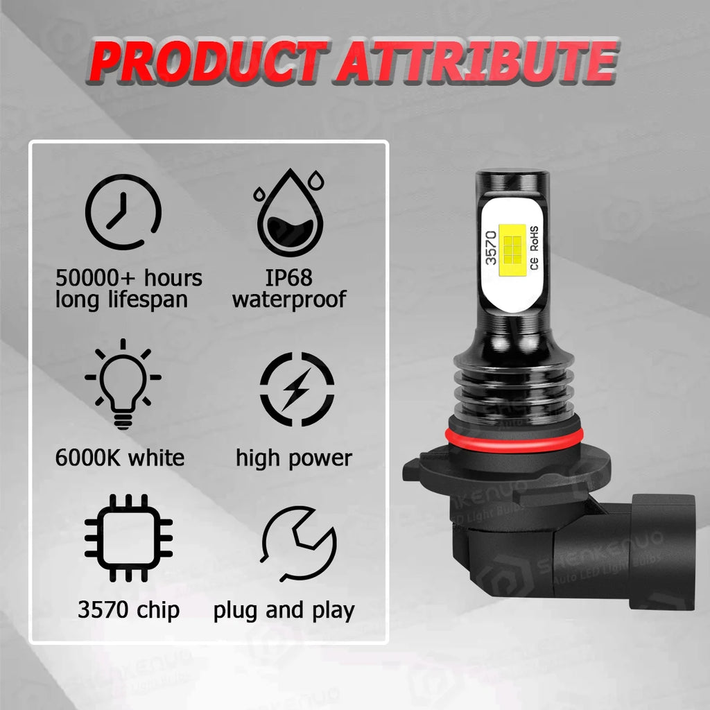H4 High/Low Beam + H11 Fog Beam LED Headlight Bulbs 6000K Cool White U6828