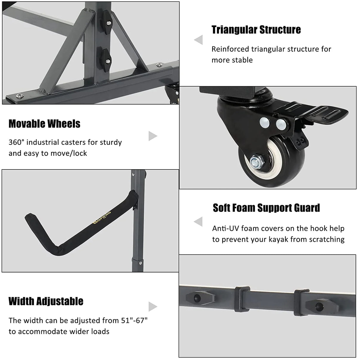 Freestanding Kayak Storage Rack with Lockable Wheels Wide Adjustable Z70248